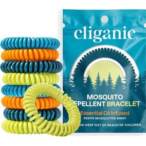 imageCliganic 10 Pack Mosquito Repellent Bracelets for Adults ampamp Kids  Natural DEETFree Bands Individually Wrapped50 Count Pack of 1