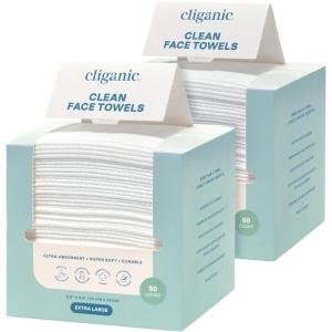 imageCliganic Clean Face Towels XL Disposable UltraAbsorbent Hypoallergenic ampamp Soft  Makeup Remover Dry Wipes Pamper Your Face Feel Fresh ampamp Radiant Hygienic Towelettes for All Skin Types 50 Ct50 Count Pack of 2