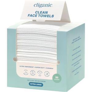 imageCliganic Clean Face Towels XL Disposable UltraAbsorbent Hypoallergenic ampamp Soft  Makeup Remover Dry Wipes Pamper Your Face Feel Fresh ampamp Radiant Hygienic Towelettes for All Skin Types 50 Ct50 Count Pack of 1