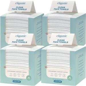 imageCliganic Clean Face Towels XL Disposable UltraAbsorbent Hypoallergenic ampamp Soft  Makeup Remover Dry Wipes Pamper Your Face Feel Fresh ampamp Radiant Hygienic Towelettes for All Skin Types 50 Ct50 Count Pack of 4
