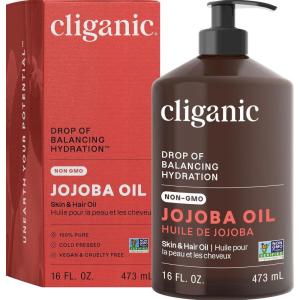 imageCliganic Jojoba Oil NonGMO Bulk 16oz  100 Pure for Skin Hair ampamp Face Cold Pressed Natural Hexane Free  Hair Relaxer16 Fl Oz Pack of 1