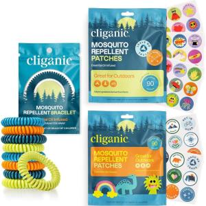 imageCliganic Mosquito Repellent Bracelet ampamp Repellent Patches Trio  for The Whole Family