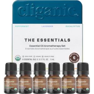 imageCliganic Organic Aromatherapy Essential Oils Set Top 6  The Essentials 100 Pure Natural  Peppermint Lavender Eucalyptus Tea Tree Lemongrass ampamp Orange Packaging May Vary017 Fl Oz Pack of 6