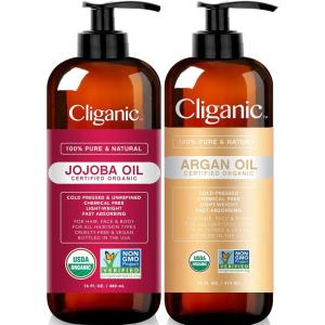 imageCliganic Organic Carrier Oil Duo  Jojoba Oil 16oz and Argan Oil 16oz