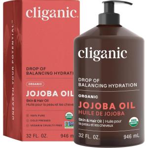imageCliganic Organic Jojoba Oil 100 Pure 4oz  Moisturizing for Face Hair Skin ampamp Nails  Natural Cold Pressed Hexane Free  Base Carrier Oil Packaging May Vary32 Fl Oz Pack of 1