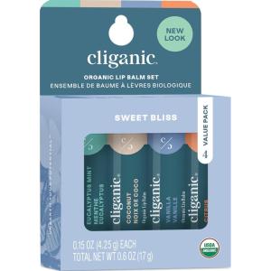 imageCliganic Organic Lip Balm Set  4 Flavors  Natural Hydrating for Cracked ampamp Dry Lips
