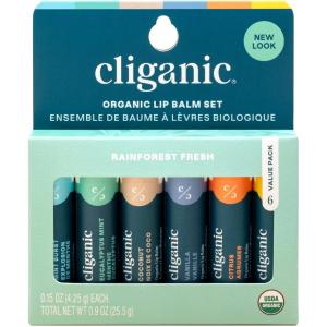 imageCliganic Organic Lip Balm Set 6 Flavors  100 Natural Hydrating Moisturizing for Dry Cracked Lips for Men ampamp WomenRainforest Fresh