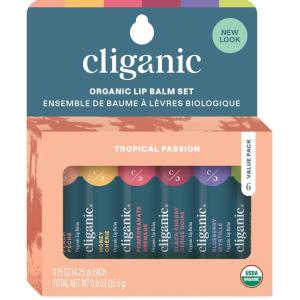 imageCliganic Organic Lip Balm Set 6 Flavors  100 Natural Hydrating Moisturizing for Dry Cracked Lips for Men ampamp WomenTropical Passion