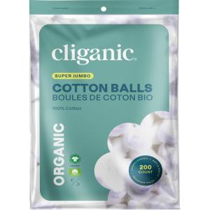 imageCliganic Organic Super Jumbo Cotton Balls 100 Count  Hypoallergenic Absorbent Large Size 100 Pure Packaging May Vary200 Count Pack of 1