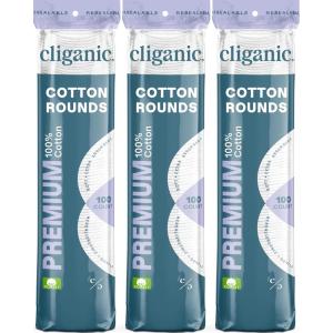 imageCliganic Premium Cotton Rounds for Face 300 Count  Makeup Remover Pads Hypoallergenic LintFree  100 Pure Cotton Packaging May Vary100 Count Pack of 3