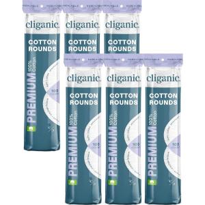 imageCliganic Premium Cotton Rounds for Face 300 Count  Makeup Remover Pads Hypoallergenic LintFree  100 Pure Cotton Packaging May Vary100 Count Pack of 6