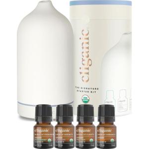 imageCliganic Signature Essential Oils Starter Kit with Diffuser Set for Aromatherapy Home ampamp Office White