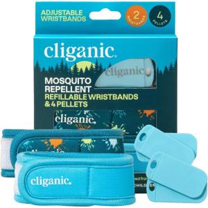 imageCliganic Mosquito Repellent Pack 4 Wristbands  8 Refill Pellets  Adjustable Natural DEETFree Essential Oil Infused2 Count Pack of 1