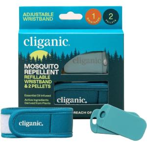 imageCliganic Mosquito Repellent Pack Wristband  2 Refill Pellets  Adjustable Natural DEETFree Essential Oil Infused3 Count Pack of 1