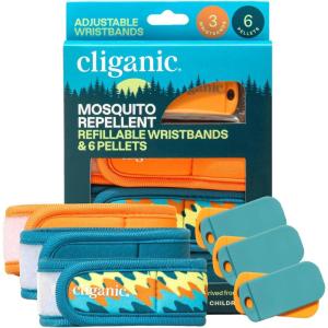 imageCliganic Mosquito Repellent Pack Wristband  2 Refill Pellets  Adjustable Natural DEETFree Essential Oil Infused9 Count Pack of 1