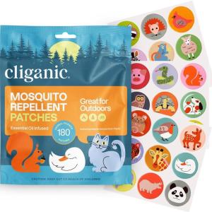 imageCliganic Mosquito Repellent Stickers 90 Pack  Animal Patches for Kids Natural DEETFree Essential Oil Infused180 Count Pack of 1
