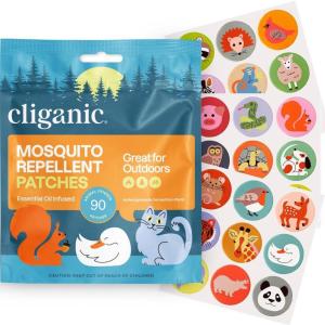 imageCliganic Mosquito Repellent Stickers 90 Pack  Animal Patches for Kids Natural DEETFree Essential Oil Infused90 Count Pack of 1