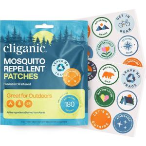 imageCliganic Mosquito Repellent Stickers 90 Pack  Camping Patches for Kids ampamp Adults Natural DEETFree Essential Oil Infused180 Count Pack of 1