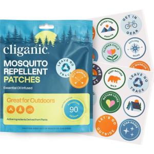 imageCliganic Mosquito Repellent Stickers 90 Pack  Camping Patches for Kids ampamp Adults Natural DEETFree Essential Oil Infused90 Count Pack of 1