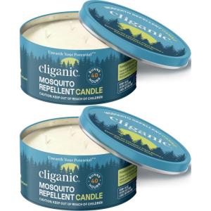 imageCliganic Natural Mosquito Repellent Candle Large 22oz Pack of 2  Citronella DEET Free Essential Oil Infused for Outdoor Camping  Burns 40 HoursPack of 2