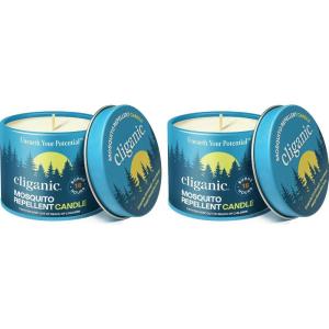 imageCliganic Natural Mosquito Repellent Candle Pack of 2  Citronella DEET Free Essential Oil Infused for Outdoor Camping  Burns 18 HoursPack of 2