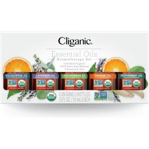 imageCliganic Organic Essential Oils Set Top 5  The Classics  100 Pure Natural  Aromatherapy Candle Making  Peppermint Lavender Eucalyptus Lemongrass ampamp Orange Packaging May Vary051 Fl Oz Pack of 5