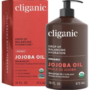imageCliganic Organic Jojoba Oil 16oz with Pump 100 Pure  Bulk Moisturizing Oil for Face Hair Skin ampamp Nails  Natural Cold Pressed Packaging May Vary16 Fl Oz Pack of 1