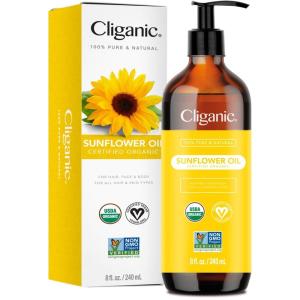 imageCliganic Organic Sunflower Oil 100 Pure 8oz  For Skin Hair ampamp Face  Natural Cold Pressed Unrefined