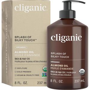 imageCliganic Organic Sweet Almond Oil 100 Pure 8oz  for Skin ampamp Hair Nourishing Carrier Oil for Face ampamp Body Packaging May Vary