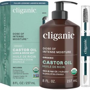 imageCliganic USDA Organic Castor Oil 100 Pure 16oz with Eyelash Kit  For Eyelashes Eyebrows Hair ampamp Skin  Bulk Natural Cold Pressed Unrefined HexaneFree  DIY Carrier Oil8 Fl Oz Pack of 1