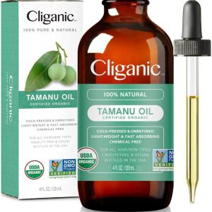imageCliganic USDA Organic Tamanu Oil 100 Pure  For Face Hair ampamp Skin  Natural Cold Pressed Unrefined HexaneFree Packaging May Vary4 Fl Oz Pack of 1