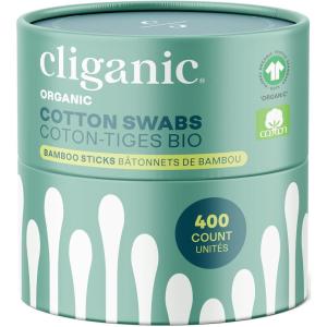 imageCliganic Organic Bamboo Cotton Swabs 200 Count  100 Pure Natural Cotton ChlorineFree Hypoallergenic Soft Gentle ampamp Absorbent Buds400 Count