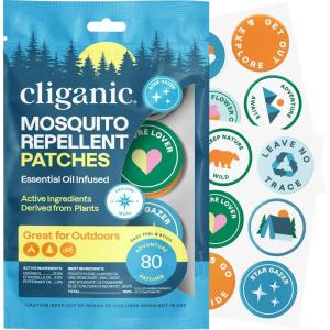 imageCliganic Mosquito Repellent Stickers 80 Pack  Camping Patches for Kids ampamp Adults Natural DEETFree Essential Oil Infused