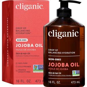 image:imageCliganic Jojoba Oil NonGMO Bulk  100 Pure for Skin Hair amp Face Cold Pressed Natural Hexane Free  Hair Relaxer 32 oz16 Fl Oz
