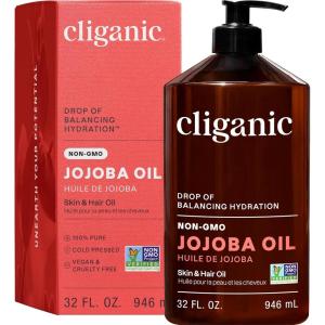 image:imageCliganic Jojoba Oil NonGMO Bulk  100 Pure for Skin Hair amp Face Cold Pressed Natural Hexane Free  Hair Relaxer 32 oz32 Fl Oz
