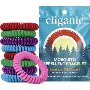 image:imageCliganic 40 Pack Mosquito Repellent Bracelets for Adults amp Kids Rainbow Colors  Natural DEETFree Bands Individually Wrapped1 Count Pack of 10
