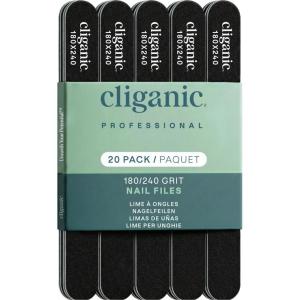 image:imageCliganic 20 Pack Nail File Set 180240 Grit  Professional Emery Boards for Natural Gel amp Acrylic Nails  Washable Double Sided Kit 20 Count Pack of 120 Count Pack of 1