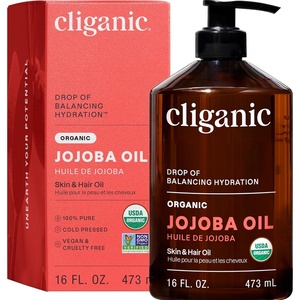 image:imageCliganic Organic Jojoba Oil 100 Pure 8oz  Moisturizing for Face Hair Skin amp Nails  Natural Cold Pressed Hexane Free  Base Carrier Oil16 Fl Oz Pack of 1